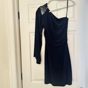 B Darlin Navy One-Shoulder Dress with Sequin Detail